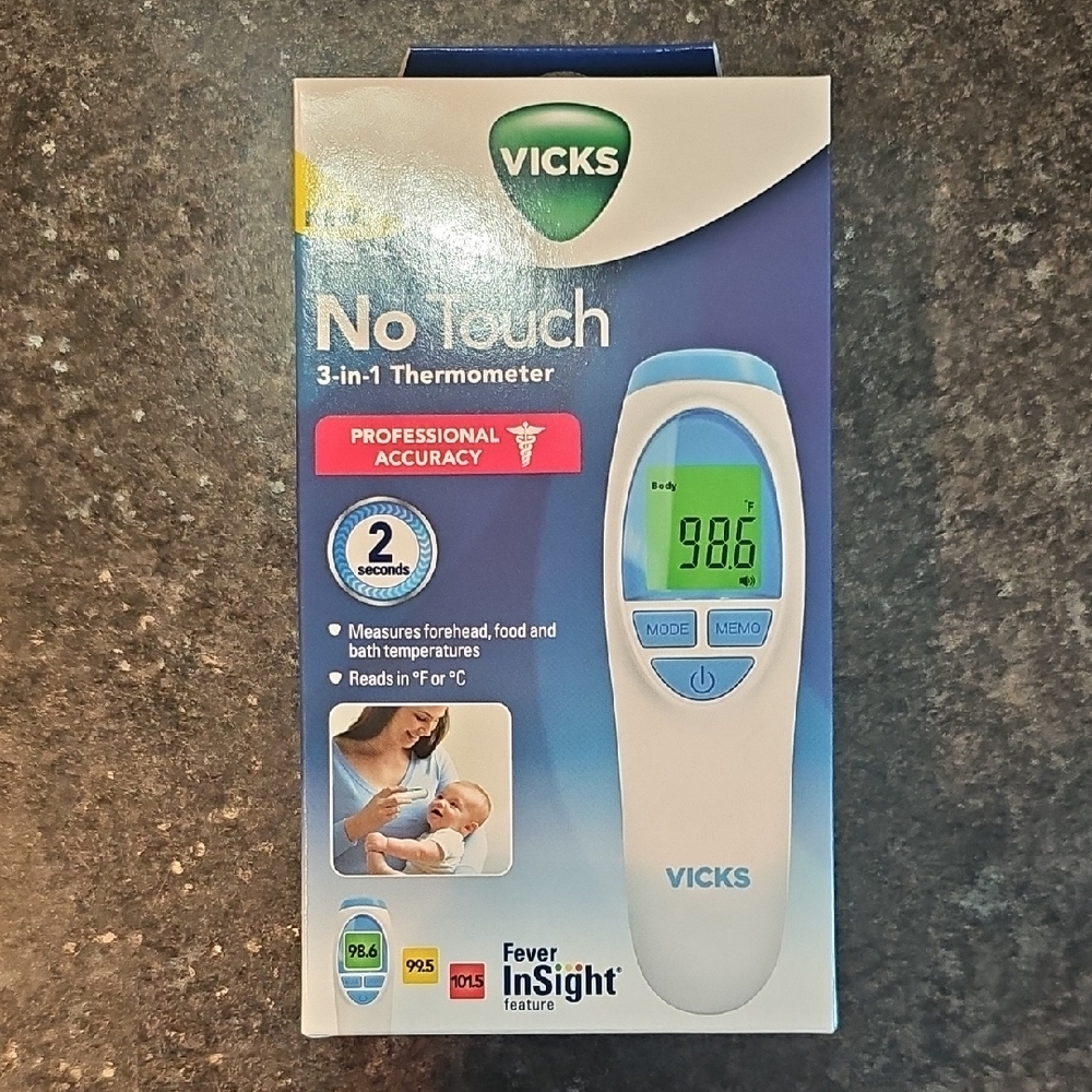 Vicks No Touch 3-in-1 Thermometer - White and Blue